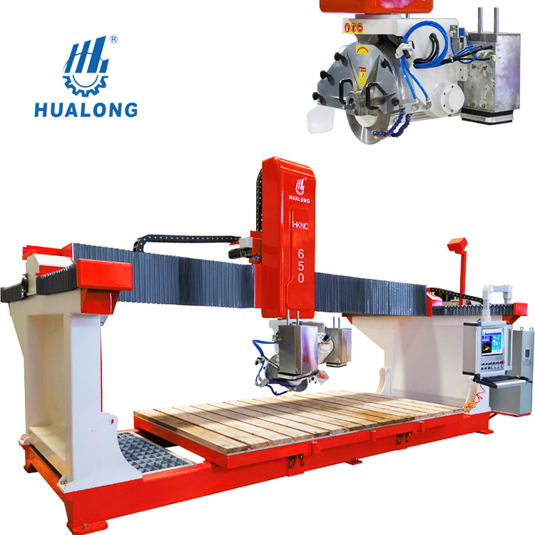 HUALONG HKNC series 5 axis cnc granite milling engraving Stone Bridge Saw with vacuum movement