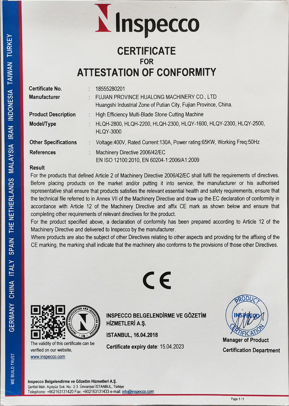Multi-Blade Stone Cutting Machine CE certificate