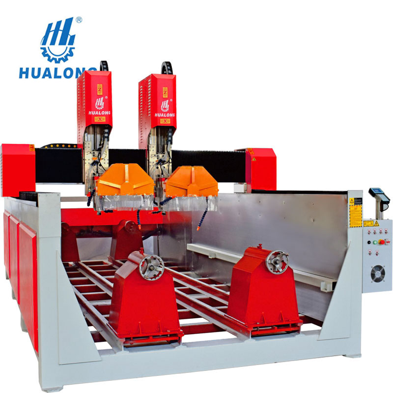 HUALONG Dual Head 4 Axis Cnc Stone Router Machine with Vertical Blades for Marble Granite HLSD-1830-3D 