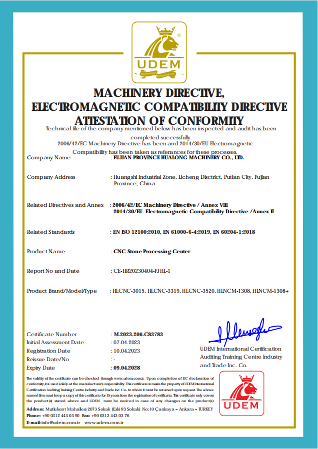 CNC Stone Processing Center CE certificate